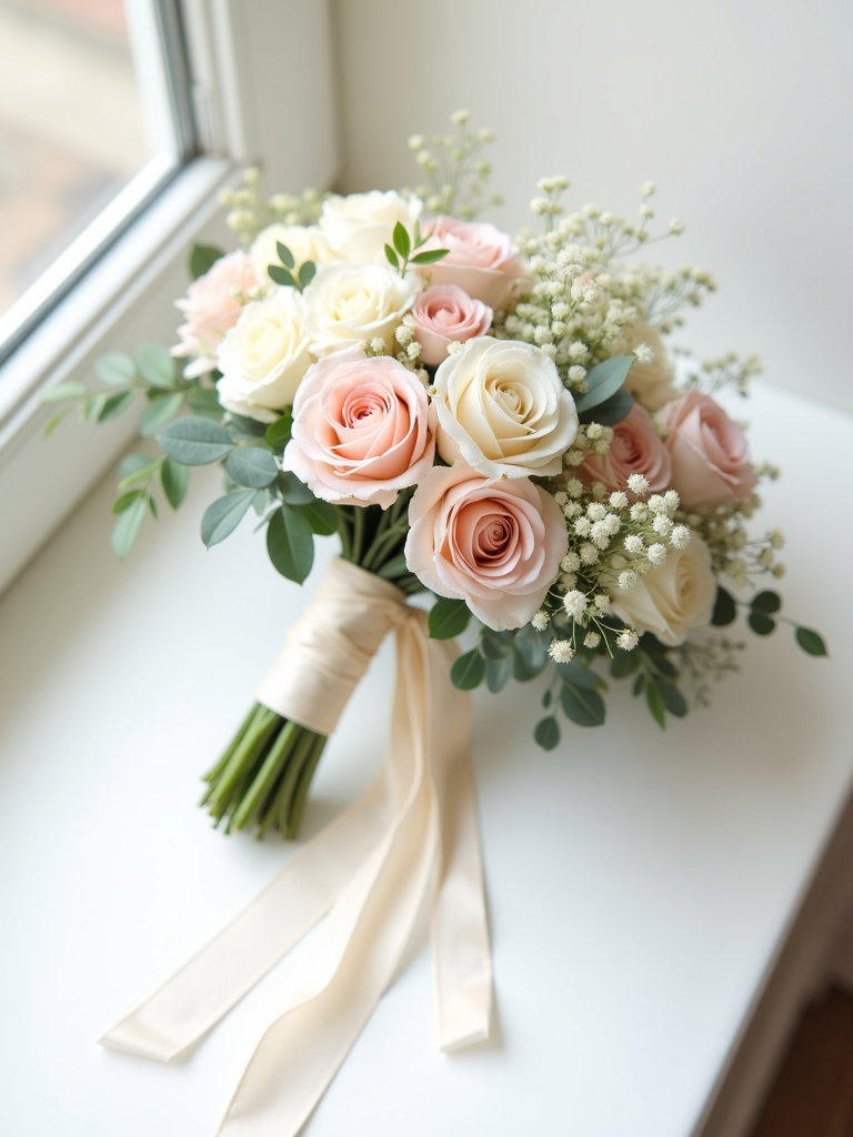 Bridal bouquet flatlay