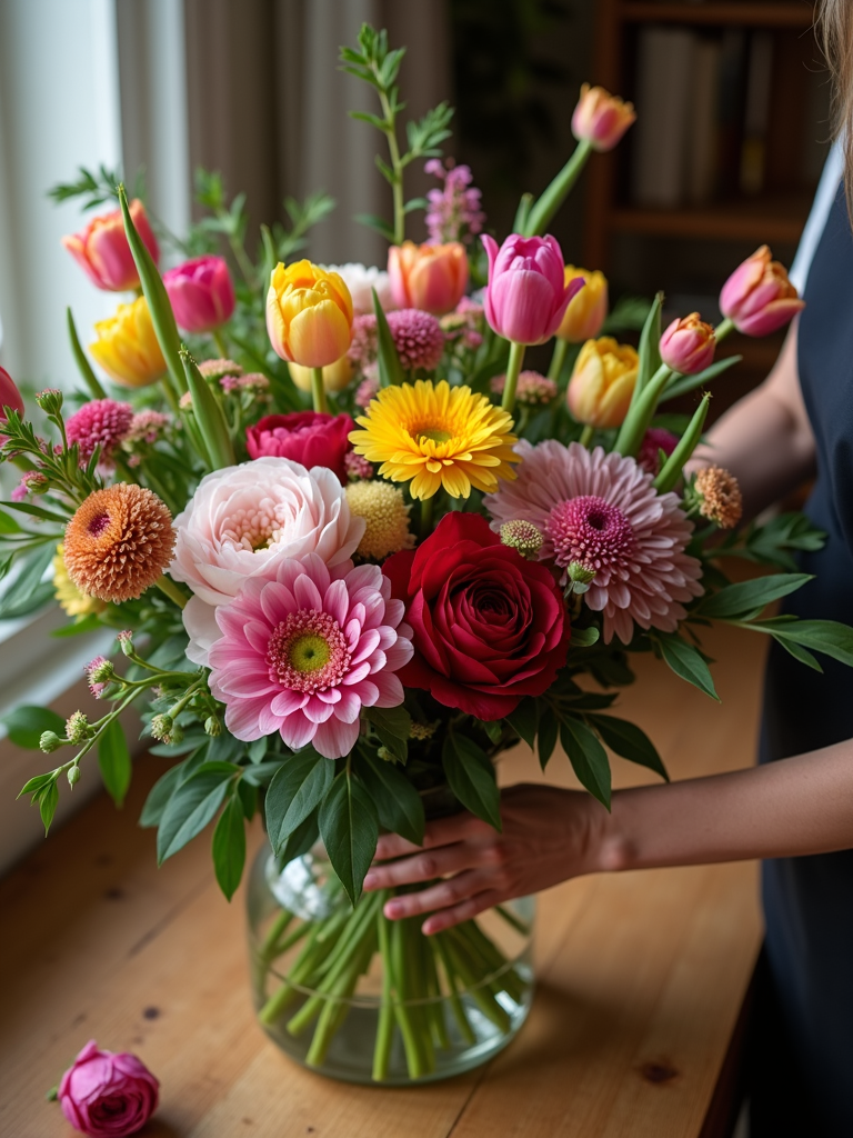 Florist arranging bouquet