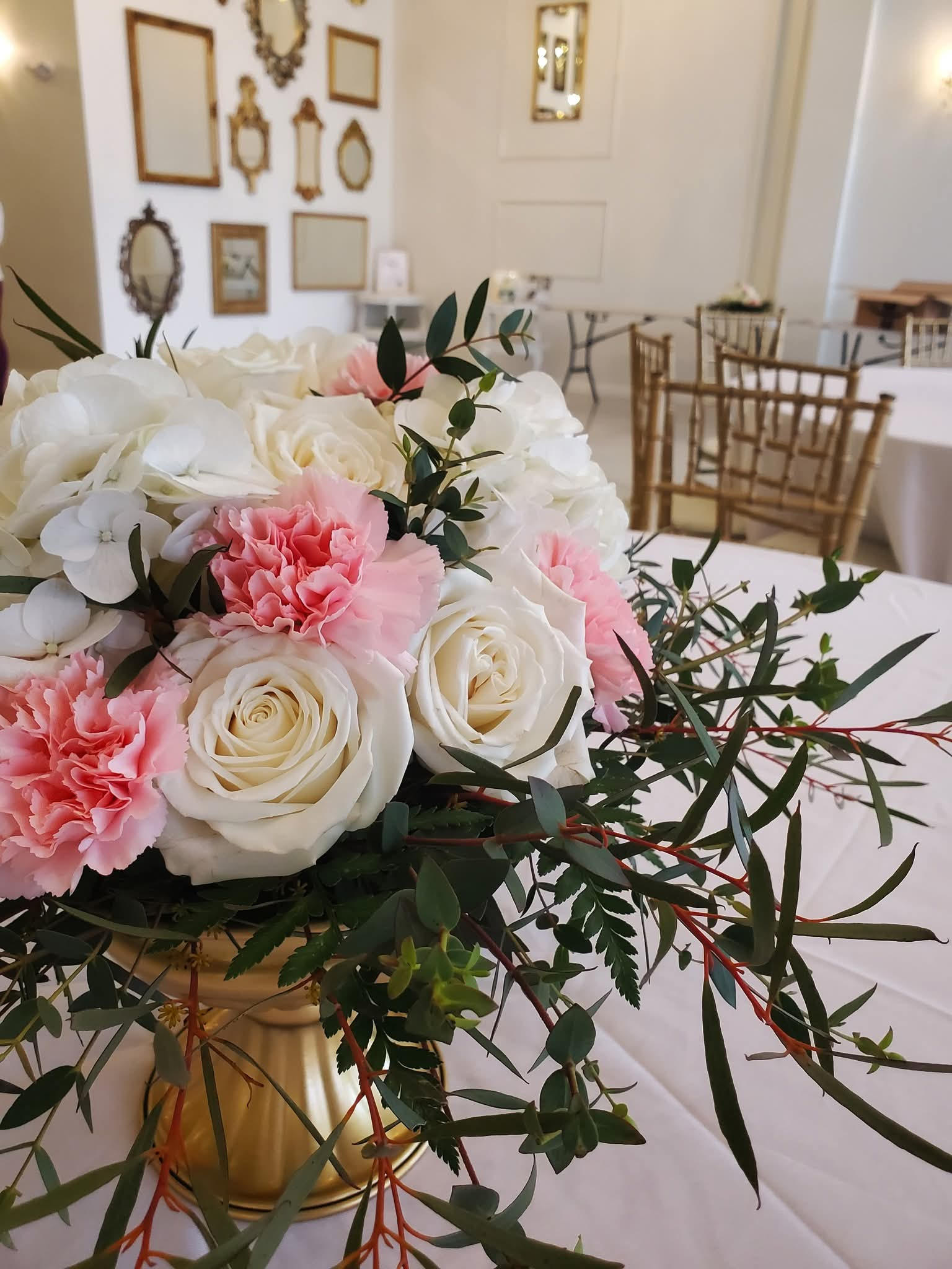Pink and white floral centerpiece